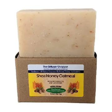 A box of soap with the label " shea honey oatmeal ".