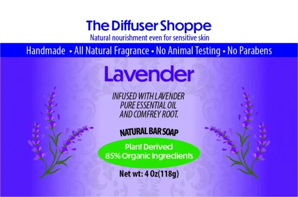 Lavender Natural Bar Soap Front Label in Purple