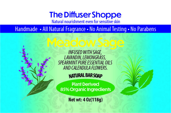 A label for the diffuser shoppe, with flowers and plants.