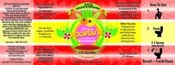 Peppermint Pooptastic Spray Label in Red and Yellow