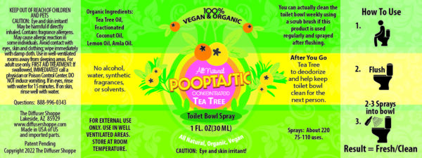 Tea Tree Pooptastic Spray Label in Green and Yellow One