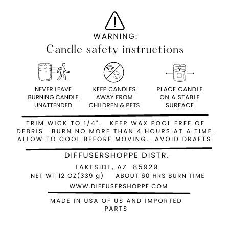 A warning sign for candle safety instructions.