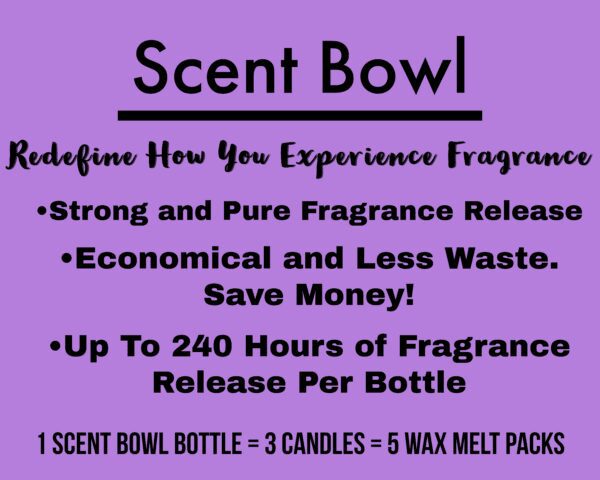 A purple bottle of fragrance with the words scent bowl.