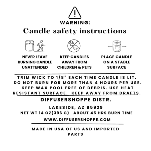 A warning sign for candle safety instructions.