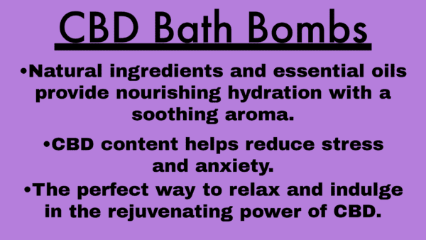 A purple banner with the words cbd bath bombs.