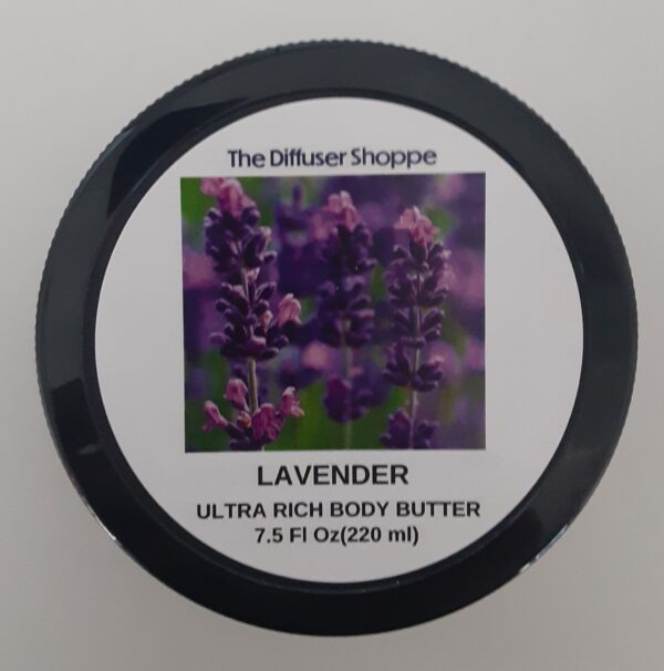 A black and white label with a picture of lavender.